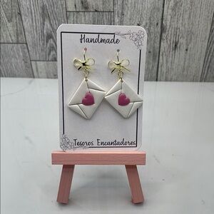 Handmade White and Pink Envelope Earrings